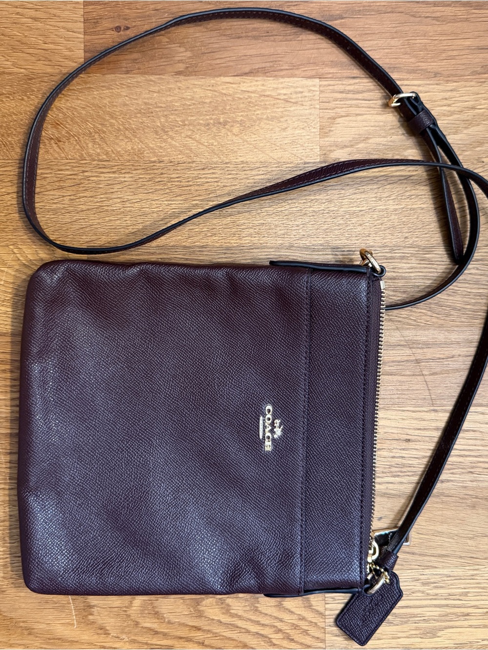 Coach Pebbled Leather Crossbody in Deep Burgundy 8” Authentic
